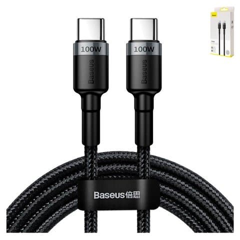 USB-кабель Baseus, Type-C, 200 см, в нейлоновой оплетке, Type-C на Type-C, 5.0 А, черный, серый, Power Delivery (100 Вт), #CATKLF-ALG1