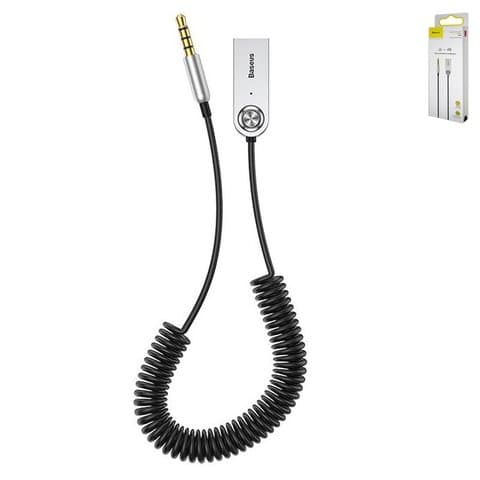 AUX-кабель Baseus BA01, USB, TRRS 3.5 мм, 50 см, черный, пружина #CABA01-01