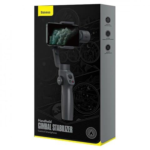 Монопод Baseus Handheld Gimbal Stabilizer, серый, трехосный, со стабилизатором, cелфи палка, с кнопкой, #SUYT-0G