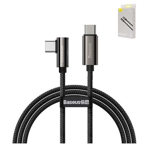 USB-кабель Baseus Elbow, Type-C, 100 см, с индикатором, Г-образный, в нейлоновой оплетке, Type-C к Type-C, чорний, 100 Вт, 5.0 А, #CATCS-01