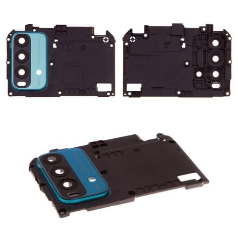 Стекло камеры Xiaomi Redmi 9T, J19S, M2010J19SG, M2010J19SY, черное, с синей рамкой, Ocean Green, полный комплект, Original (PRC)