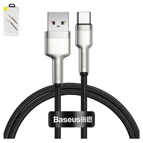 USB-кабель Baseus Cafule Series Meta, Type-C, 100 см, в нейлоновой оплетке, черный, серебристый, 66 Вт, 6 А, #CAKF000101