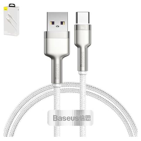 USB-кабель Baseus Cafule Series Metal, Type-C, 100 см, в нейлоновой оплетке, серебристый, белый, 66 Вт, 6 А, #CAKF000102