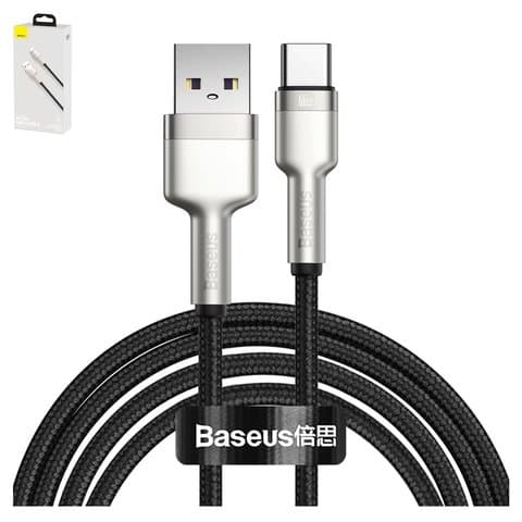USB-кабель Baseus Cafule Series Metal, Type-C, 200 см, в нейлоновой оплетке, черный, серебристый, 66 Вт, 6 А, #CAKF000201