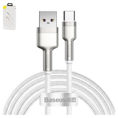 USB-кабель Baseus Cafule Series Metal, Type-C, 200 см, в нейлоновой оплетке, серебристый, белый, 66 Вт, 6 А, #CAKF000202