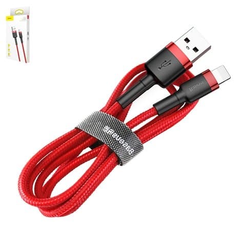 USB-кабель Baseus Cafule, Lightning, 50 см, в нейлоновой оплетке, красный, 2.4 А, #CALKLF-A09