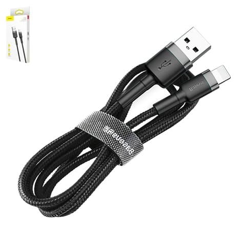 USB-кабель Baseus Cafule, Lightning, 50 см, в нейлоновой оплетке, черный, серый, 2.4 А, #CALKLF-AG1
