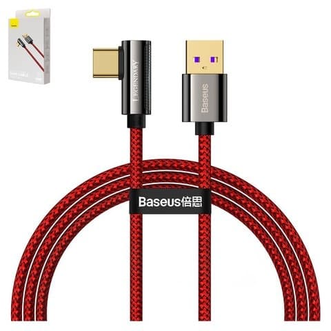 USB-кабель Baseus Legend, Type-C, 100 см, Г-образный, в нейлоновой оплетке, красный, 66 Вт, #CACS000409