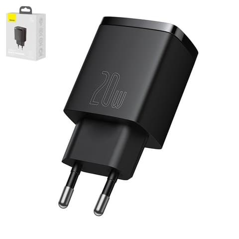 Сетевое зарядное устройство Baseus Compact Quick Charger, черное, USB Type-C, USB тип-A, 20 Вт, CCXJ-B01