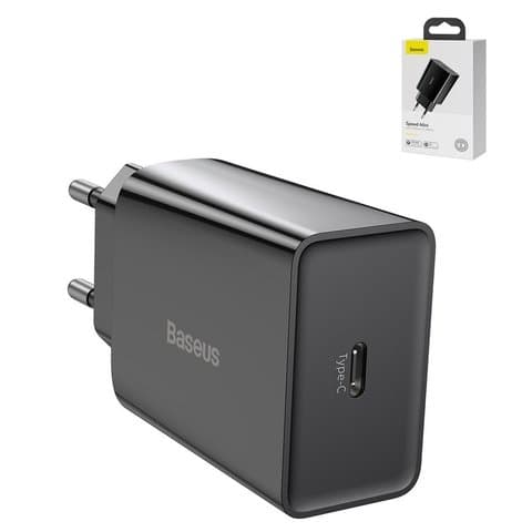 Сетевое зарядное устройство Baseus Speed Mini, Quick Charge, 220 В, черное, USB Type-C, 20 Вт, CCFS-SN01