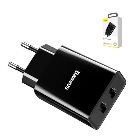 Сетевое зарядное устройство Baseus Speed Mini Dual, Quick Charge, 220 В, черное, 10.5 Вт, 2 USB, CCFS-R01