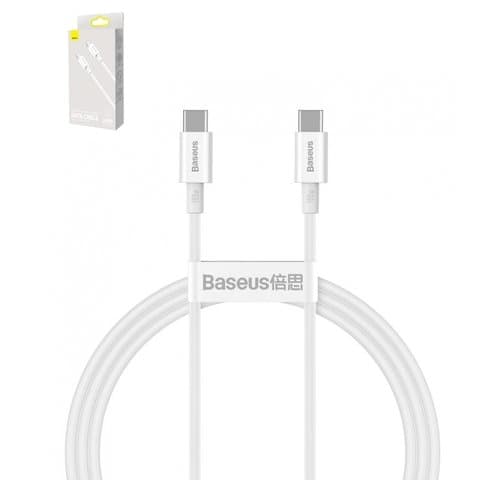 USB-кабель Baseus, Type-C на Type-C, 100 см, силиконовый, белый, Power Delivery (100 Вт), #CATYS-B02
