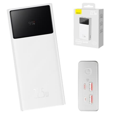 Power bank Baseus Star-Lord Digital, 30000 mAh, с кабелем USB Type-C, белый, Fast Charge, 22.5 Вт, #PPXJ060102