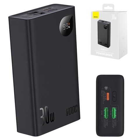 Power bank Baseus Adaman2 VOOC, 20000 mAh, с дисплеем, с кабелем USB Type-C, черный, Fast Charge, 30 Вт, #PPAD050001