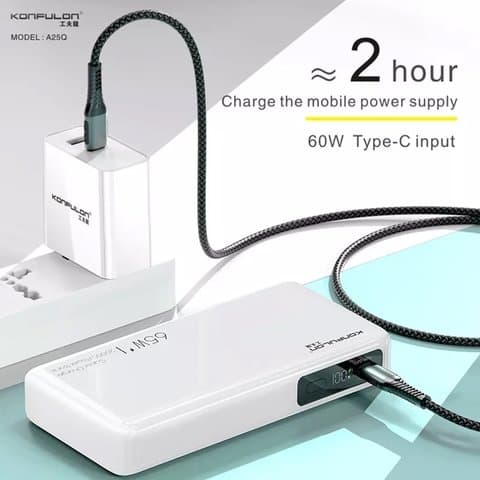 Power bank Konfulon A25Q, 20000 mAh, Power Delivery, 65 Вт, Quick Charge 3.0, білий