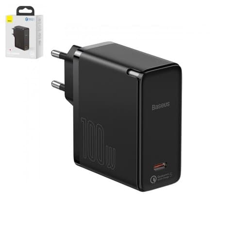 Сетевое зарядное устройство Baseus GaN2, 100 Вт, Quick Charge, черное, USB тип-C, c кабелем USB тип-C к USB тип-C, 5 А, #TZCCGAN-L01