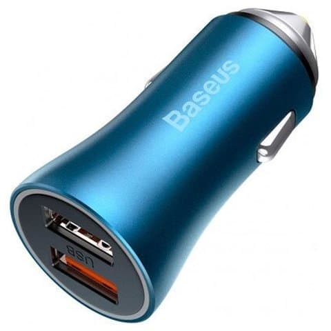 Автомобильное зарядное устройство Baseus Golden Contactor Pro, синее, Quick Charge, 40 Вт, 3.0 А, 2 порта, 12-24 B, #CCJD-A03