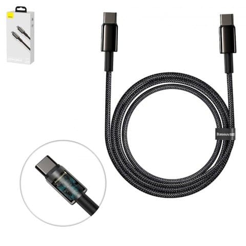 USB-кабель Baseus Tungsten Gold, Type-C на Type-C, 200 см, Power Delivery (100 Вт), чорний, #CATWJ-A01