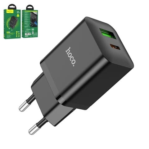 Сетевое зарядное устройство Hoco N28, 20 Вт, Fast Charge, 220 В, черное, без кабеля, 2 порта