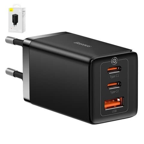 Сетевое зарядное устройство Baseus GaN5 Pro, 65 Вт, Quick Charge, черный, c кабелем USB тип-C к USB тип-C, 3 порта, #CCGP120201