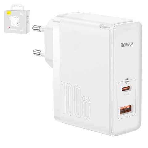 Сетевое зарядное устройство Baseus GaN5 Pro, 100 Вт, Quick Charge, белый, c кабелем USB тип-C к USB тип-C, 2 порта, #CCGP090202