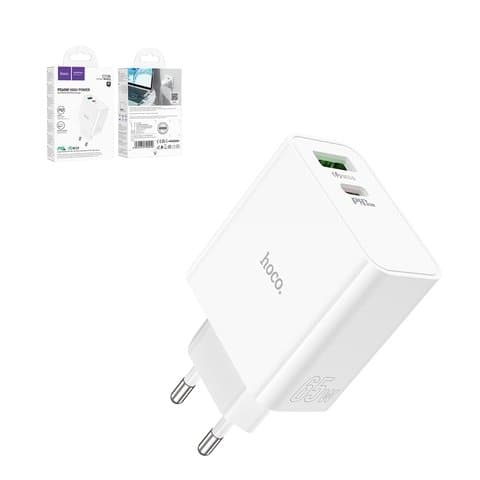 Сетевое зарядное устройство Hoco C113A, Power Delivery (65 Вт), белое, 1 USB, 1 Type-C