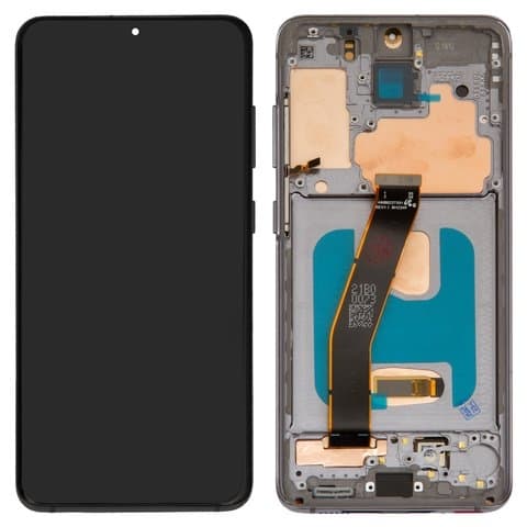 Дисплей Samsung SM-G980 Galaxy S20, SM-G981 Galaxy S20 5G, черный, Cosmic Grey | с тачскрином | с передней панелью | High Copy, OLED | дисплейный модуль, экран, монитор
