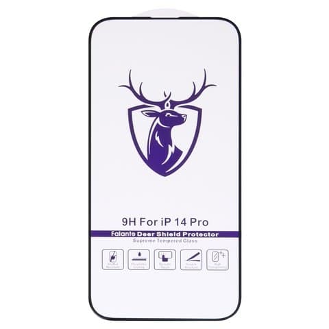 Закаленное защитное стекло Apple iPhone 14 Pro, iPhone 14 Pro Max, черное, Full Glue (клей по всей площади стекла), HD deer, совместимо с чехлом
