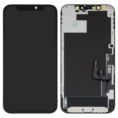 Дисплей Apple iPhone 12, iPhone 12 Pro, черный | с тачскрином | с передней панелью | High Copy | дисплейный модуль, экран, с пластиками камеры и датчика приближения, (OLED), GK OEM hard