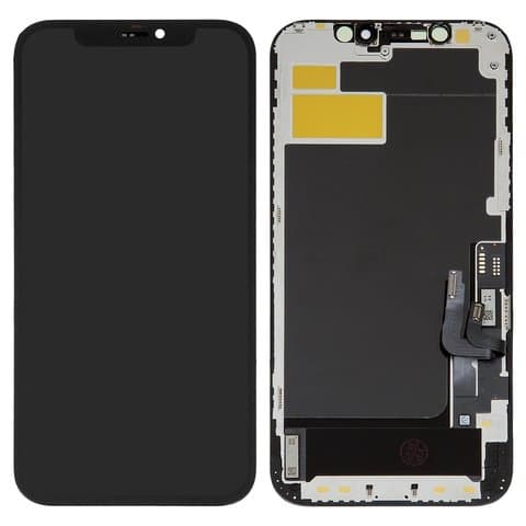 Дисплей Apple iPhone 12, iPhone 12 Pro, черный | с тачскрином | с передней панелью | High Copy | дисплейный модуль, экран, монитор, с пластиками камеры и датчика приближения, (OLED), XY OEM soft