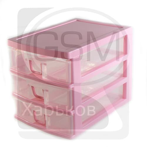 GK232 - Кассетница с выдвижными ячейками - 3 секции, розовая