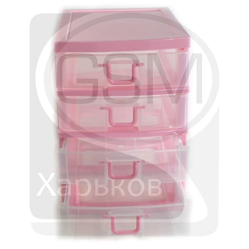 GK242 - Кассетница с выдвижными ячейками - 4 секции, розовая
