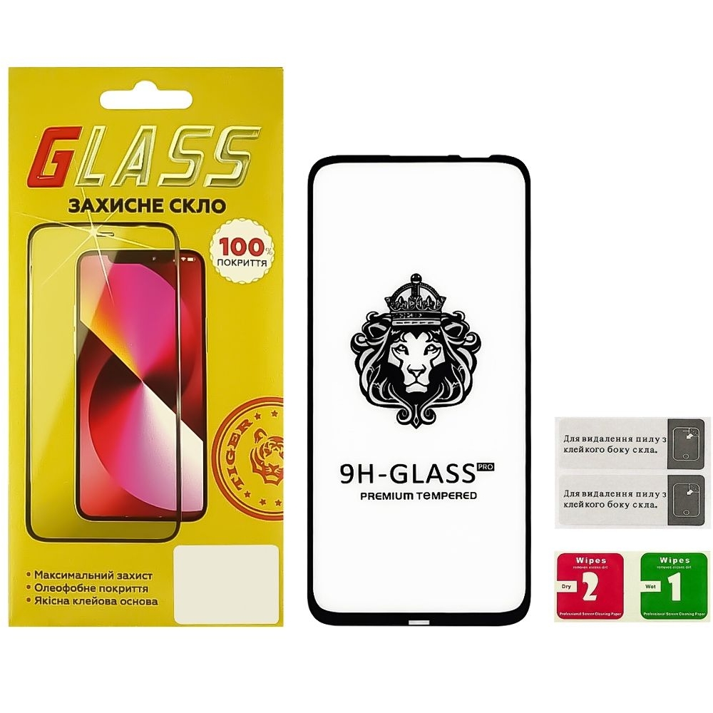 Закаленное защитное стекло Huawei P40 Lite, черное, Lion, 0.3 мм, 2.5D, Full Glue (клей по всей площади стекла), совместимо с чехлом