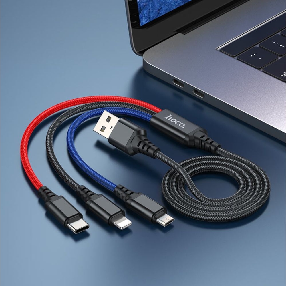 USB-кабель Hoco X76, 3 в 1, Lightning, Type-C, Micro-USB, 100 см, черный, только для зарядки, режим передачи данных отключен