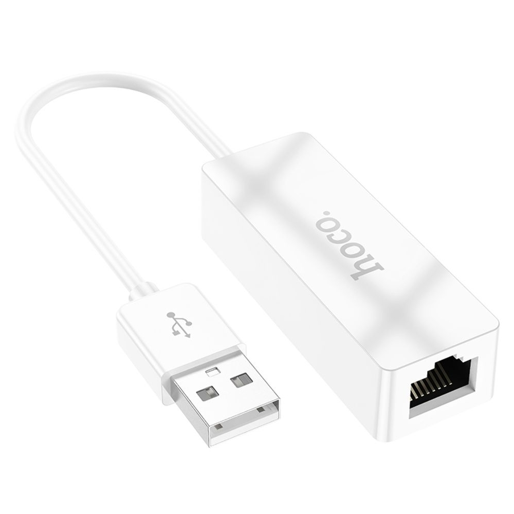Адаптер переходник Hoco UA22, LAN 100 Mbps USB на RJ45 (F), 14 см, білий