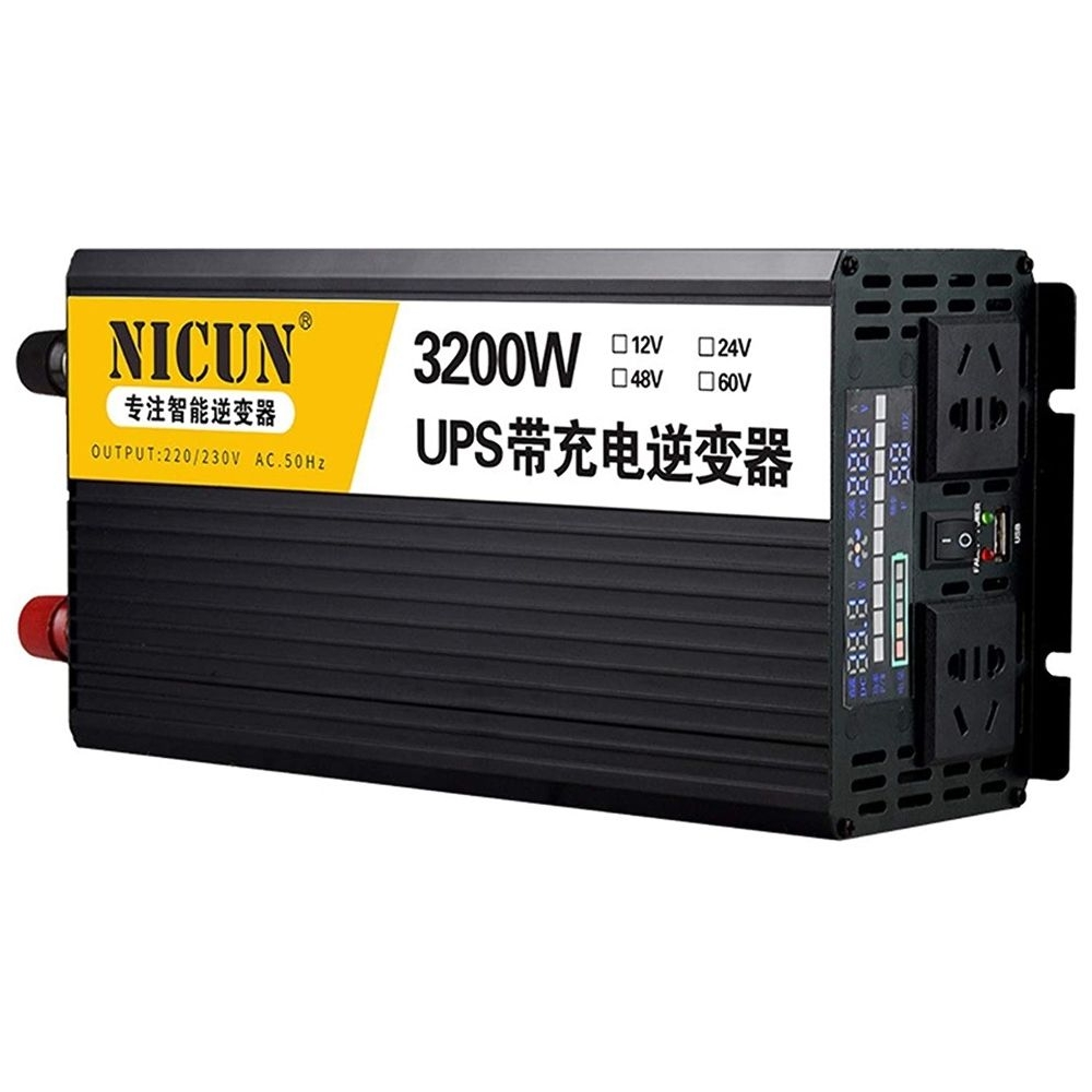 Инвертор Nicun SFX24-220, 1200 Вт (номинал), 3200 Вт (пиковая нагрузка, старт), DC 24V - AC 220V, с функцией зарядки аккумулятора | преобразователь напряжения