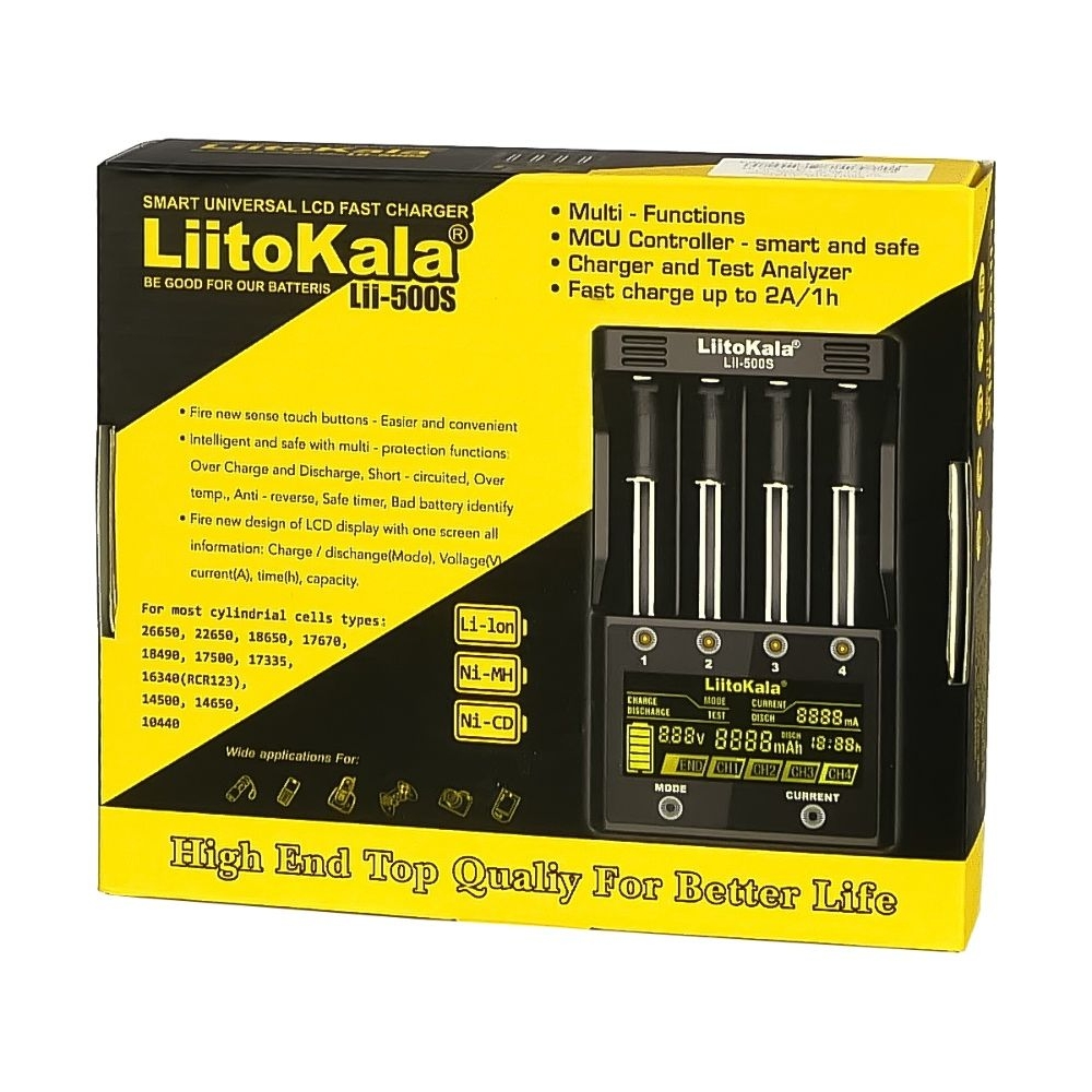 Сетевое зарядное устройство с тестером LiitoKala Lii-500S, для аккумуляторов 18650, АА, ААА и других, универсальное, 4 слота