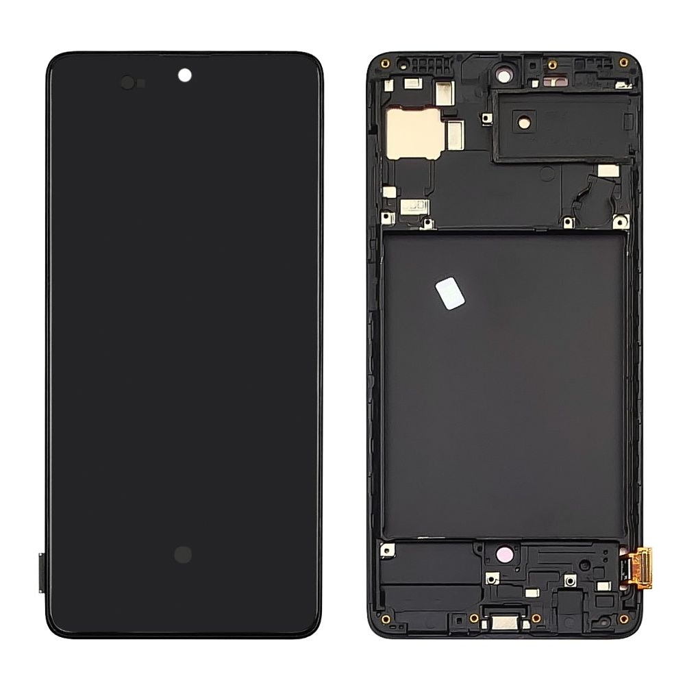 Дисплей Samsung SM-A715 Galaxy A71, черный | с тачскрином | с передней панелью | High Copy, OLED, со стандартным ободком | дисплейный модуль, экран