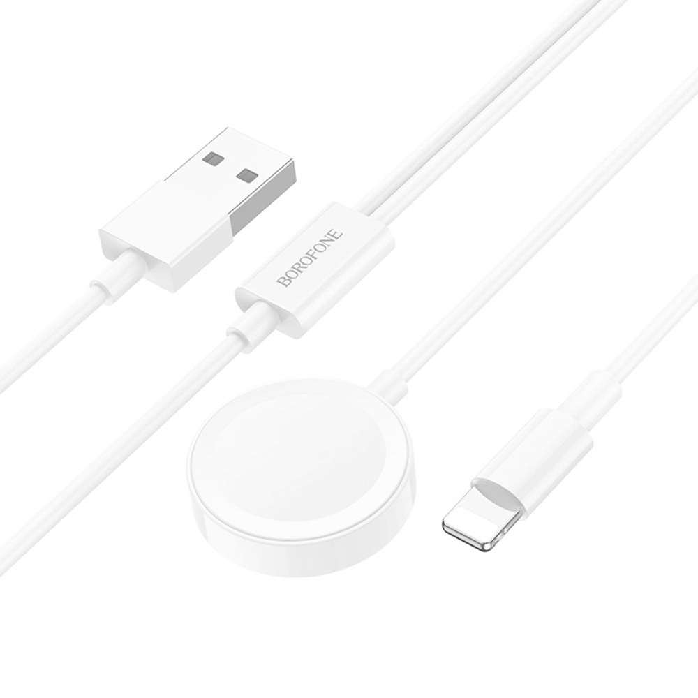 USB-кабель Borofone BQ22, 2 в 1, Lightning, iWatch, 100 см, белый