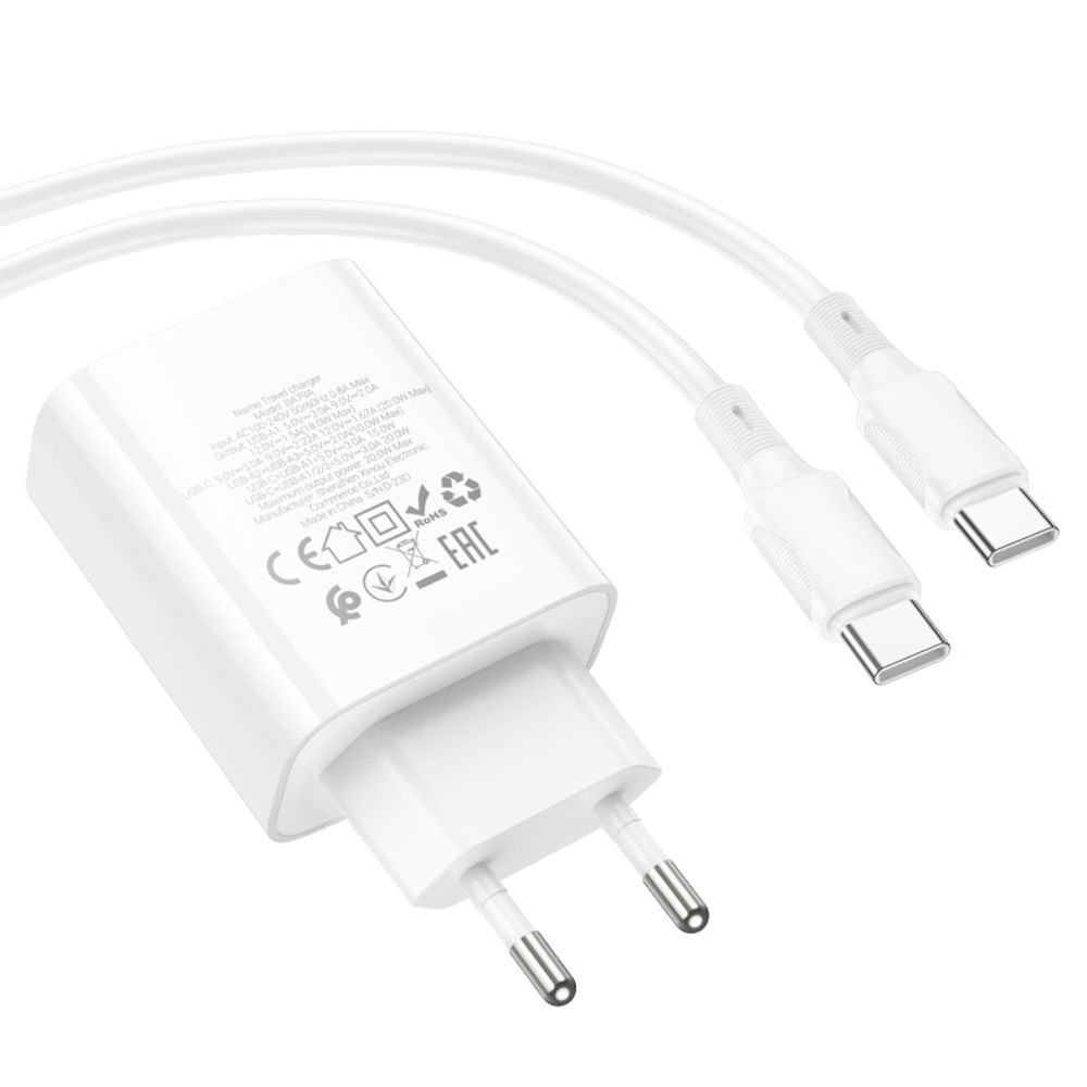 Сетевое зарядное устройство Borofone BA79A, 3 USB, 1 Type-C, белое, с кабелем Type-C на Type-C