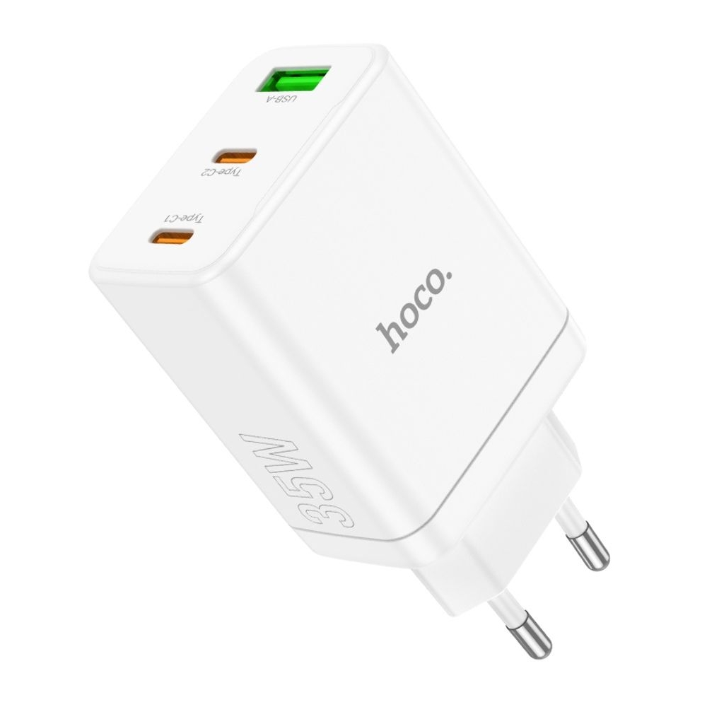 Сетевое зарядное устройство Hoco N33, 1 USB, 2 Type-C, PowerDelivery (35 Вт), белое