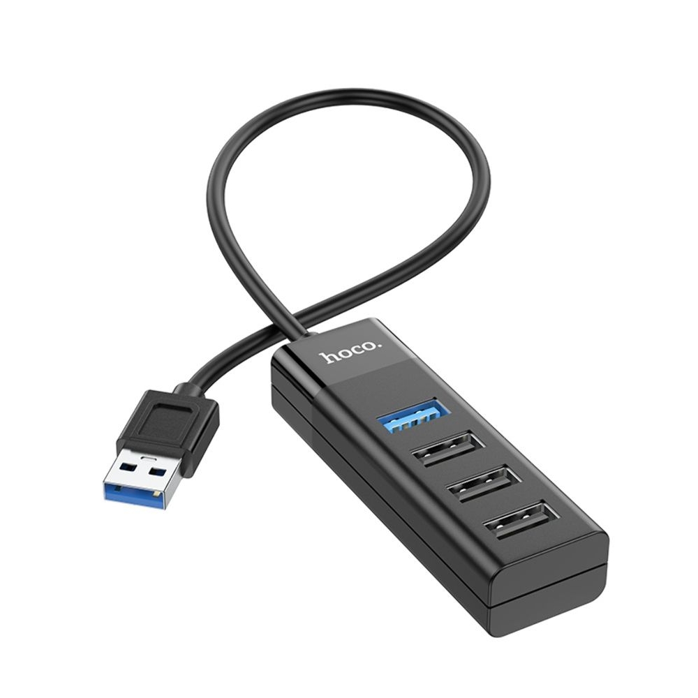 Адаптер Hoco HB25, USB на USB3.0+USB2.0*3, 4 в 1, черный