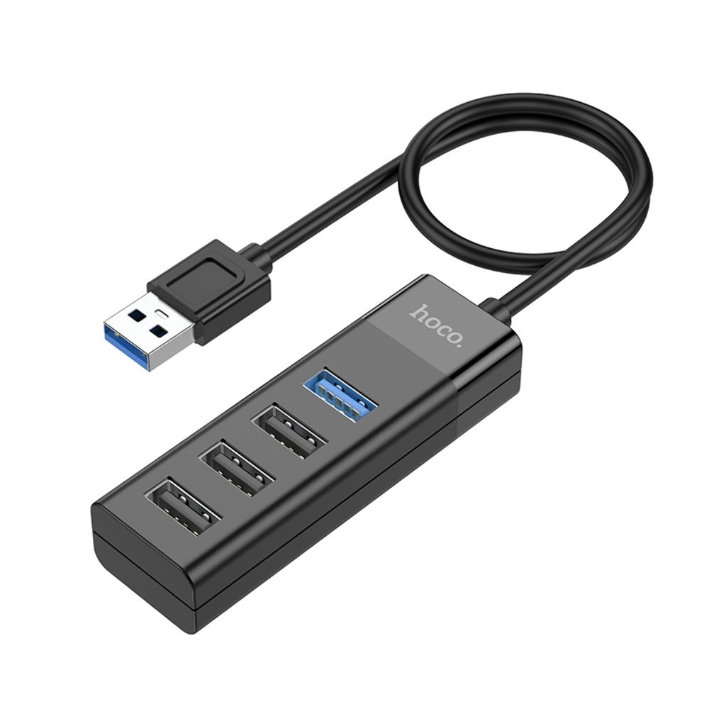 Адаптер Hoco HB25, USB на USB3.0+USB2.0*3, 4 в 1, черный