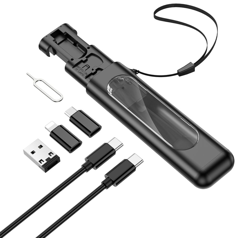 Адаптер переходник Borofone BU36 4в1 USB, Lightning, MicroUSB, черный + кабель, Type-C на Type-C