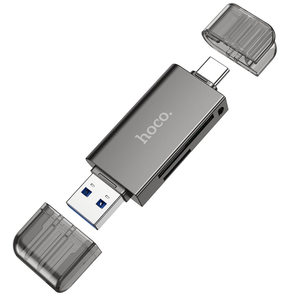 Адаптер переходник Hoco HB39, USB, Type-C, 3.0, серый
