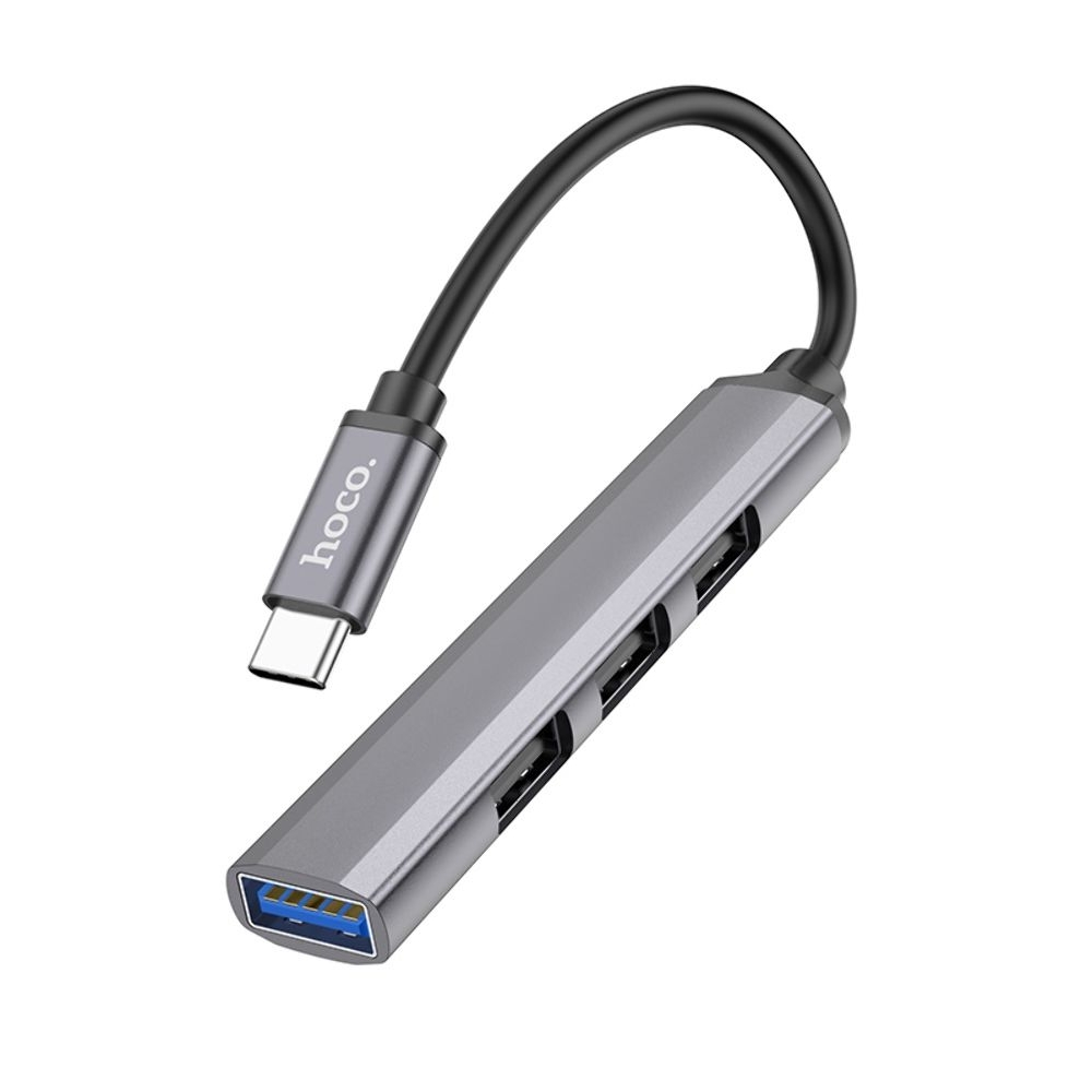 Мультиадаптер хаб Hoco HB26, 4 в 1, Type-C to USB 3.0 (F)/ 3 USB 2.0 (F), 13 см, серебристый