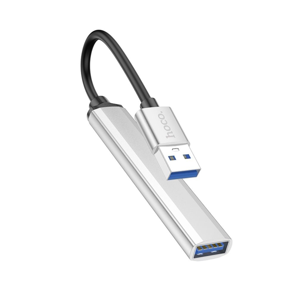 Мультиадаптер хаб Hoco HB26 4в1 USB на USB 3.0 (F), 3 USB 2.0 (F) 0.13m, серебристый