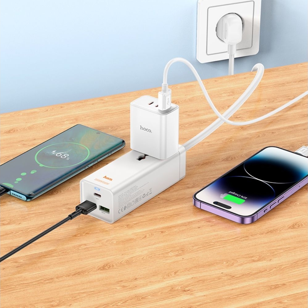 Сетевое зарядное устройство удлинитель Hoco AC9A, 2 USB, 1 Type-C, PowerDelivery (30 Вт), QuickCharge, 1 розетка, 150 см, білий
