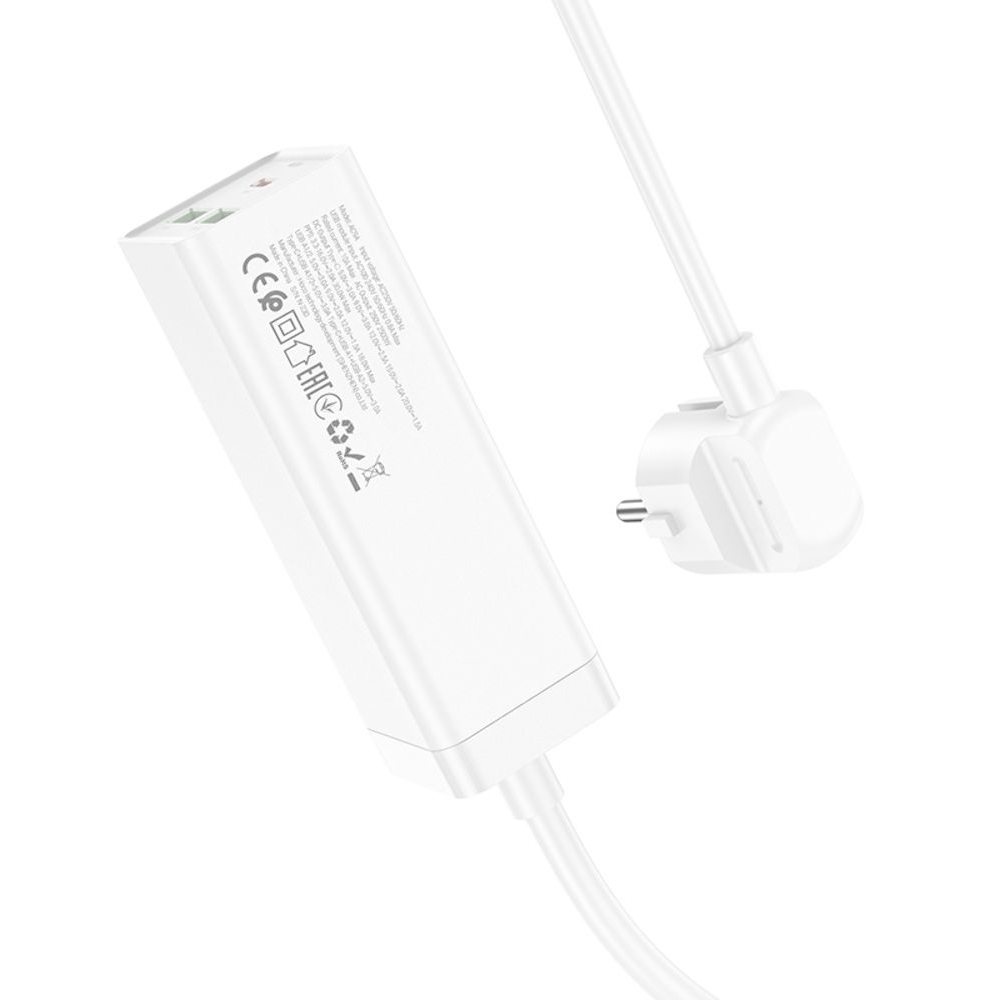 Сетевое зарядное устройство удлинитель Hoco AC9A, 2 USB, 1 Type-C, PowerDelivery (30 Вт), QuickCharge, 1 розетка, 150 см, білий