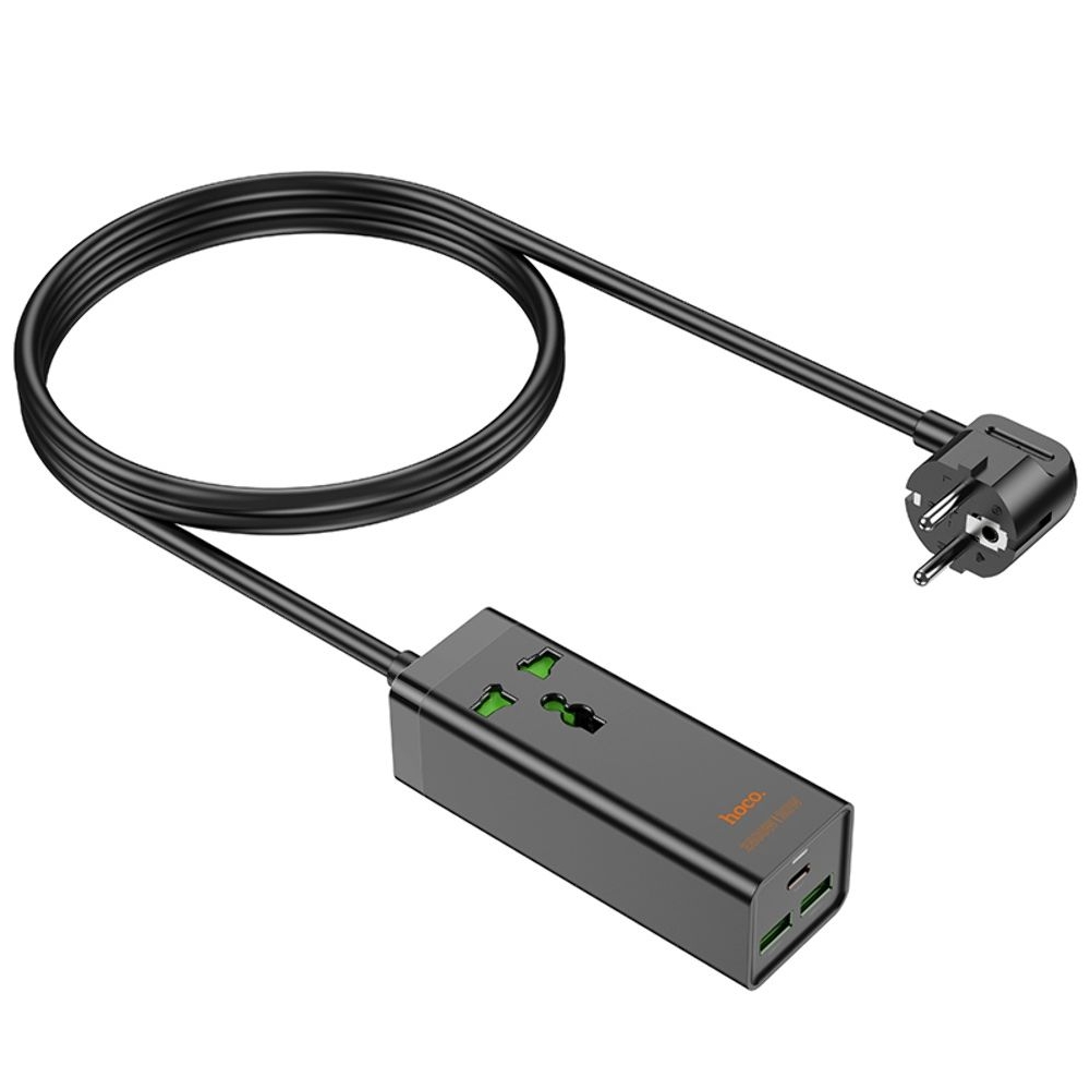 Сетевое зарядное устройство удлинитель Hoco AC9A, 2 USB/Type-C, PowerDelivery, QuickCharge (30 Вт), 1 розетка, 150 см, чорний